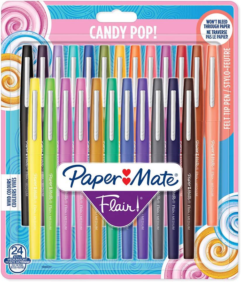 Paper Mate Flair Fibre Tip Pen Medium Point 0.7mm Candy Pop Assorted Colours (Pack 24) 1985617