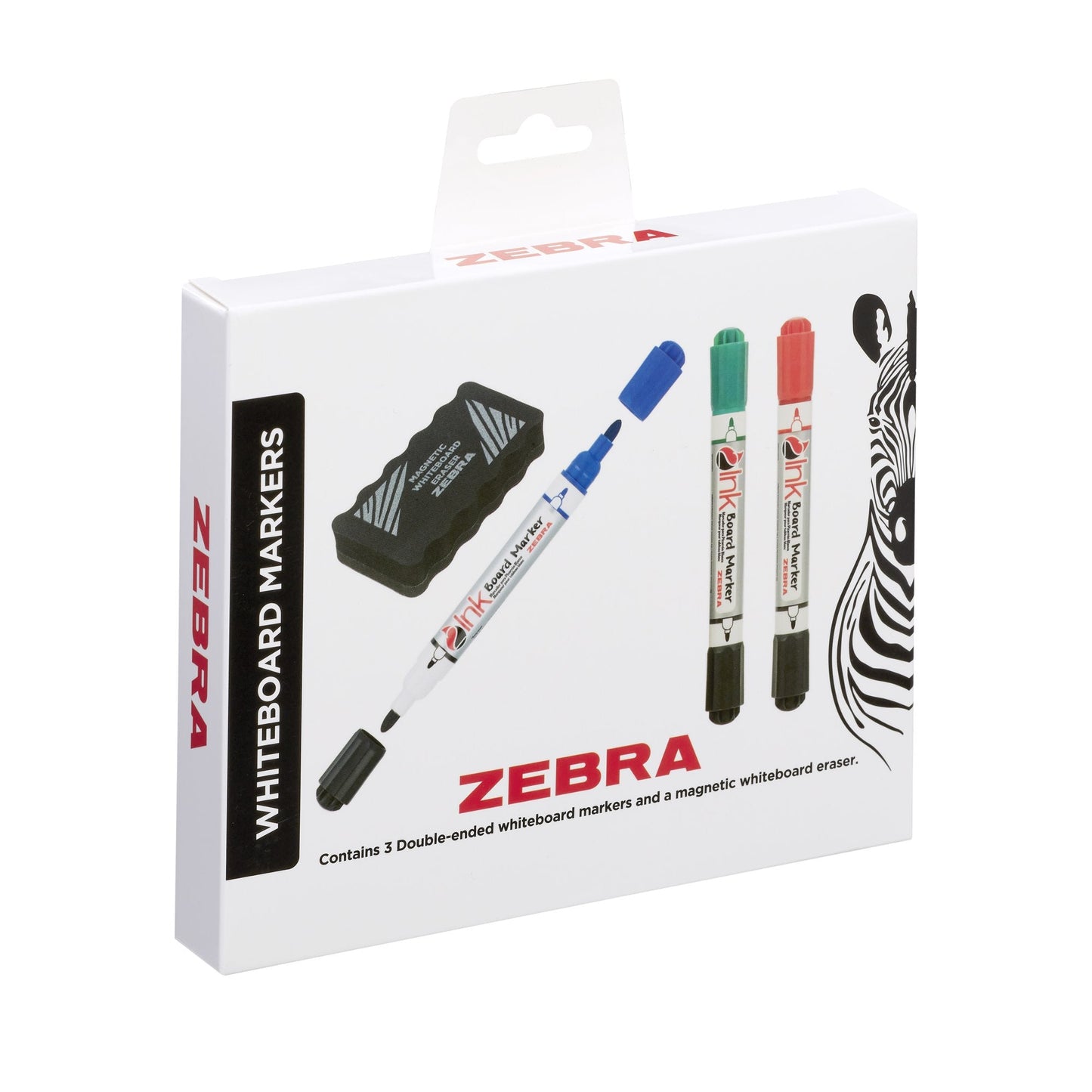 Zebra Double Ended Whiteboard Marker Assorted (Pack 3) with Magnetic Eraser 2719
