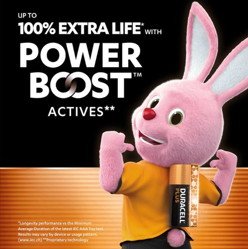 Duracell Plus AAA Battery Alkaline 100% Extra Life Power Boost (Pack of 8) 5009380+