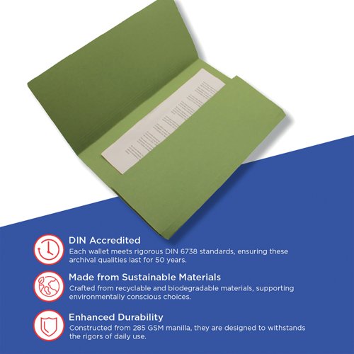Exacompta Guildhall Document Wallet Foolscap Green (Pack of 50) GDW1-GRN
