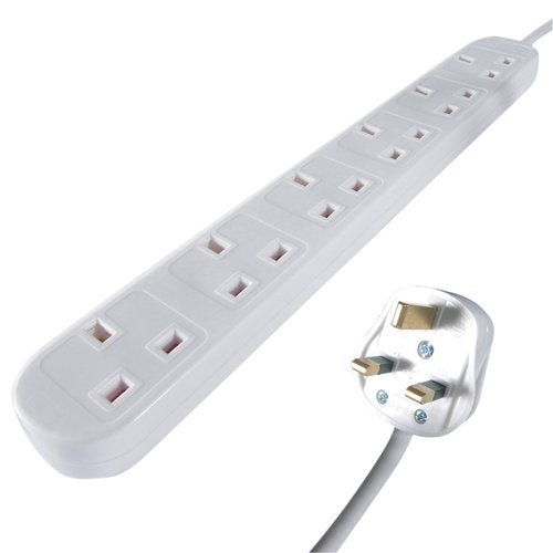 Connekt Gear 3M 6-Way Power Extension Lead White 27-6030