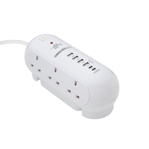 Connekt Gear 2m Desktop 6 Way Surge Protector With 4 USB-A and 2 USB-C 65W 27-6020S/USB