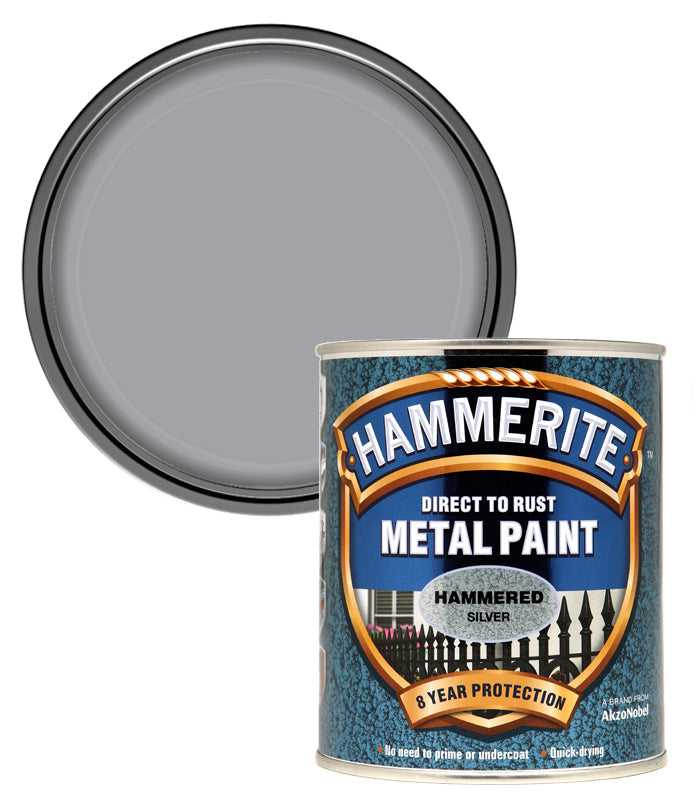 Hammerite Direct To Rust Metal Paint - Hammered Silver Finish 250Ml