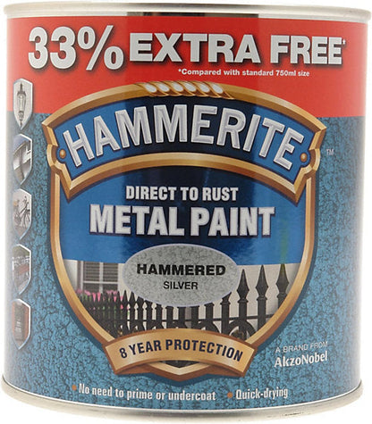 Hammerite 5158236 750Ml Metal Paint - Hammered Silver 33% EXTRA