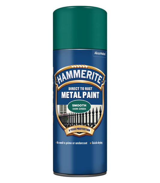 Hammerite Spray Paint for Metal | Direct to Rust Exterior Metal Paint | Smooth Finish | DARK GREEN