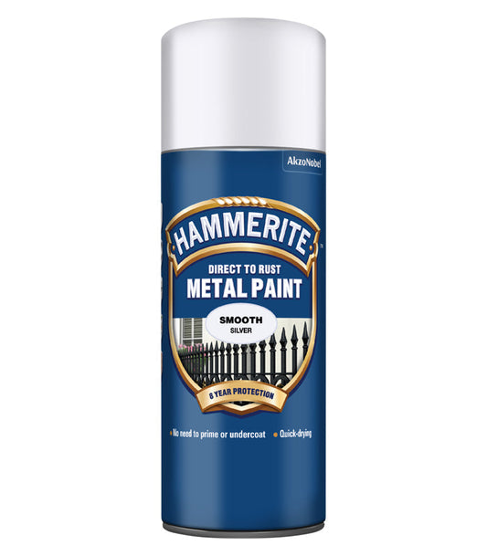 Hammerite Spray Paint for Metal | Direct to Rust Exterior Metal Paint | Smooth Finish | SILVER