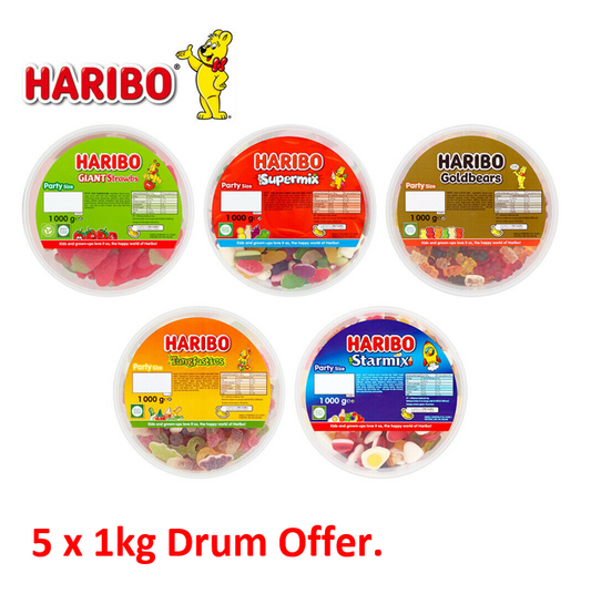 Haribo 5 x 1kg Drum MULTI PACK OFFER