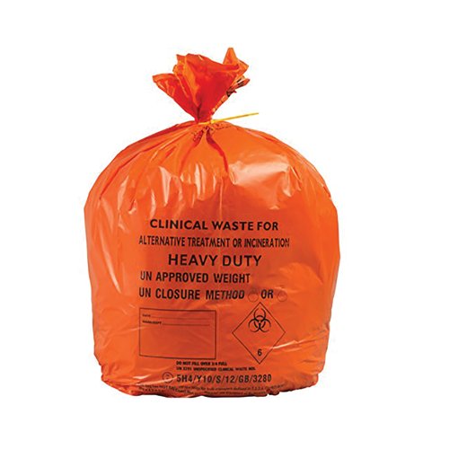 Polyco Clinical Waste Alternative Treatment Heavy Duty Sack Rolls 90L Orange (Pack of 100) AT25/M085