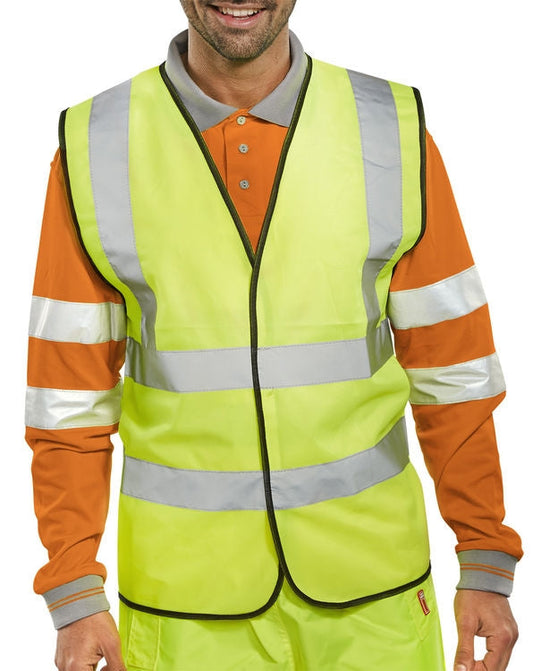 Beeswift Waistcoat Hi-Vis Polyester Yellow {All Sizes} - UK BUSINESS SUPPLIES