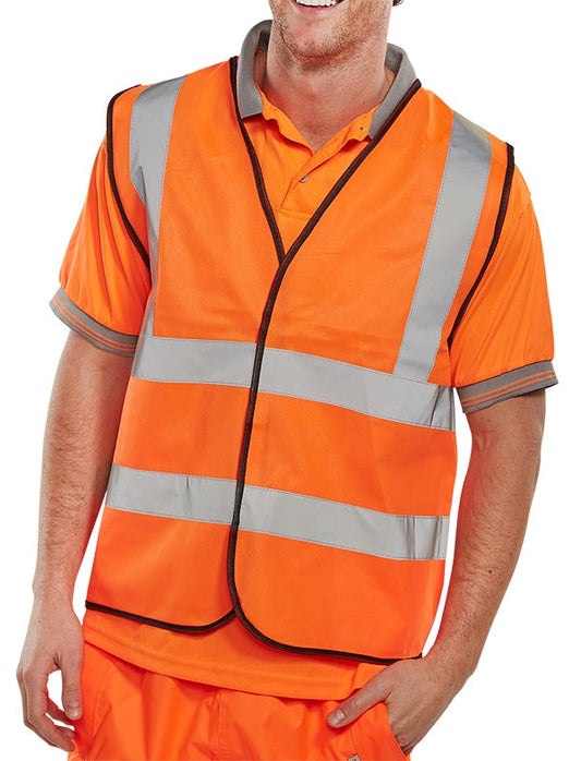 Hi Visibility Vest/Waiscoat ORANGE & Black Piping Conforms to EN ISO 20471 Standard {All Sizes} - UK BUSINESS SUPPLIES