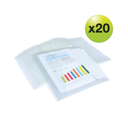 Rapesco Eco Recycled Popper Wallet A4+ Clear (Pack of 20) 1496
