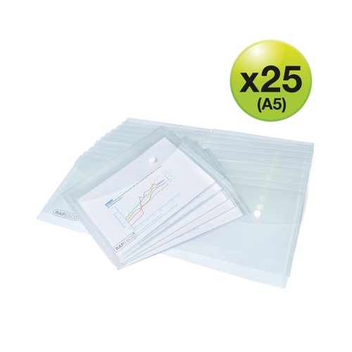 Rapesco Eco Recycled Popper Wallet A5 Clear (Pack of 25) 1500