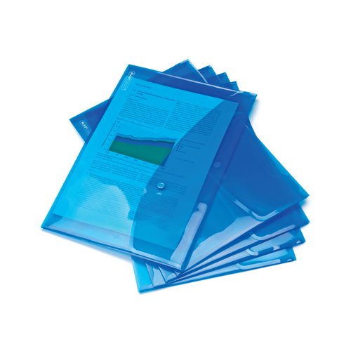 Rapesco Eco Recycled Popper Wallet A4+ Bright Transparent Blue (Pack of 5) 0687