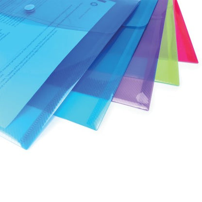 Rapesco Eco Recycled Popper Wallet A4+ Assorted Bright Transparent (Pack of 5) 0688