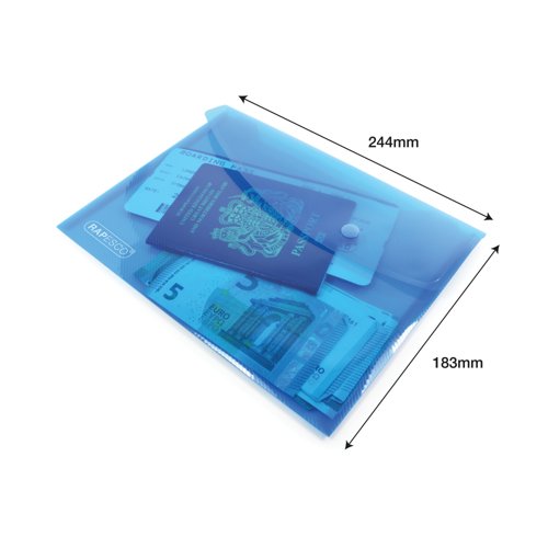Rapesco Eco Recycled Popper Wallet A5 Assorted Bright Transparent (Pack of 5) 0689