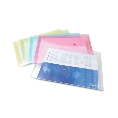 Rapesco Eco Recycled Popper Wallet A4+ Assorted Pastel Transparent (Pack of 5) 0696