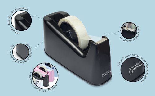 Rapesco Germ-Savvy 500 Tape Dispenser Heavy Duty Black RPTD500B