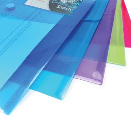 Rapesco Eco Recycled ID Popper Wallet Assorted Bright A4 Transparent (Pack of 5) 0700