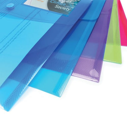 Rapesco Eco Recycled ID Popper Wallet Assorted Bright A4 Transparent (Pack of 5) 0700