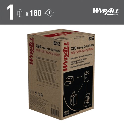 Wypall X80 Power Clean Midi Cleaning Wiper Roll x180 White 8252