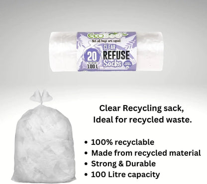 Ecobag Clear Recycling / Refuse bags | 100L Capacity | 1 x 20 Roll