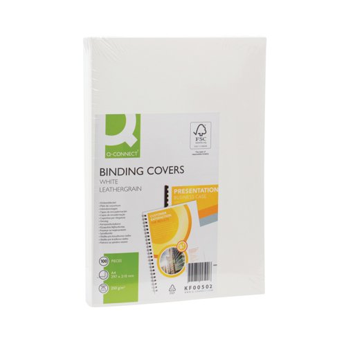 Q-Connect A4 White Leathergrain Comb Binder Cover (Pack of 100) KF00502