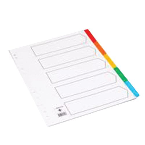 Q-Connect 5-Part Index Multi-punched Reinforced Board Multi-Colour Blank Tabs A4 White KF01525