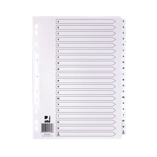 Q-Connect 20-Part A-Z Index Multi-Punched Reinforced Board Clear Tab A4 WhiteKF01532
