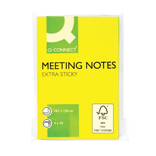 Q-Connect Extra Sticky Meeting Pads 101x150mm Assorted (Pack of 4)