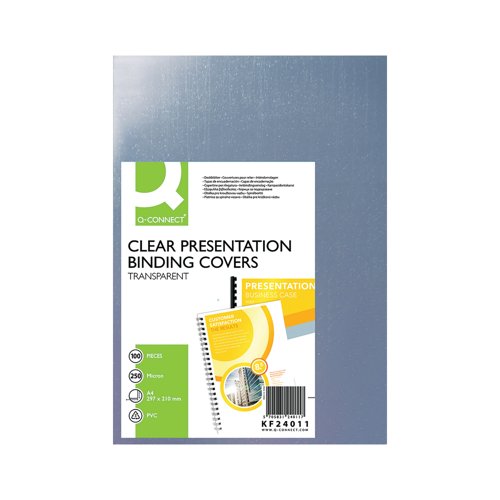 Q-Connect Clear A4 PVC Binding Covers 250 Micron (Pack of 100) KF24011