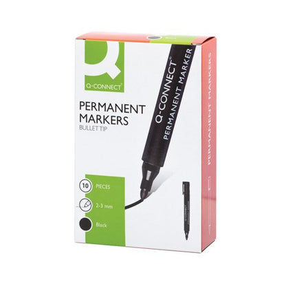 Q-Connect Permanent Marker Pen Bullet Tip Black (Pack of 10) KF26045