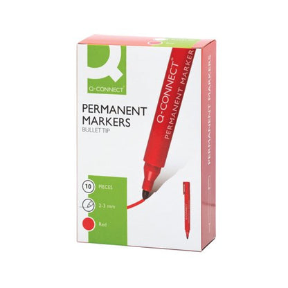 Q-Connect Permanent Marker Pen Bullet Tip Red (Pack of 10) KF26047