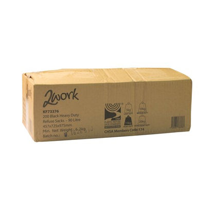 2Work Heavy Duty Refuse Sack LPDE Black 457x725x950mm (Pack of 200) KF73376