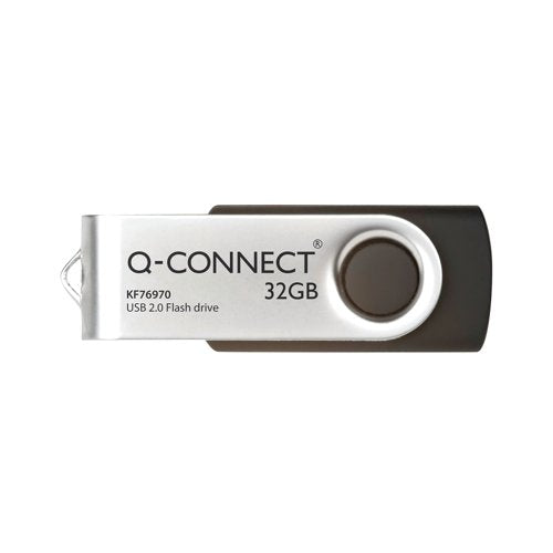 Q-Connect USB 2.0 Swivel 32GB Flash Drive Silver/Black KF76970