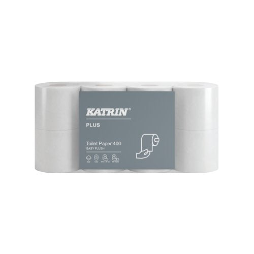 Katrin Plus 2-Ply Toilet Paper Roll Easyflush White 400 Sheets (Pack of 40) 96039