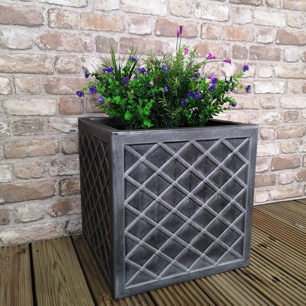 Lazio Pewter Small 32cm Square Planter (GN697-PEW-ST)