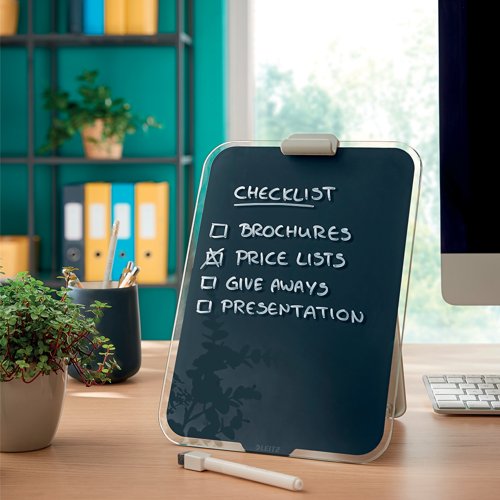 Leitz Cosy Glass Drywipe Desktop Easel Whiteboard Velvet Grey 39470089