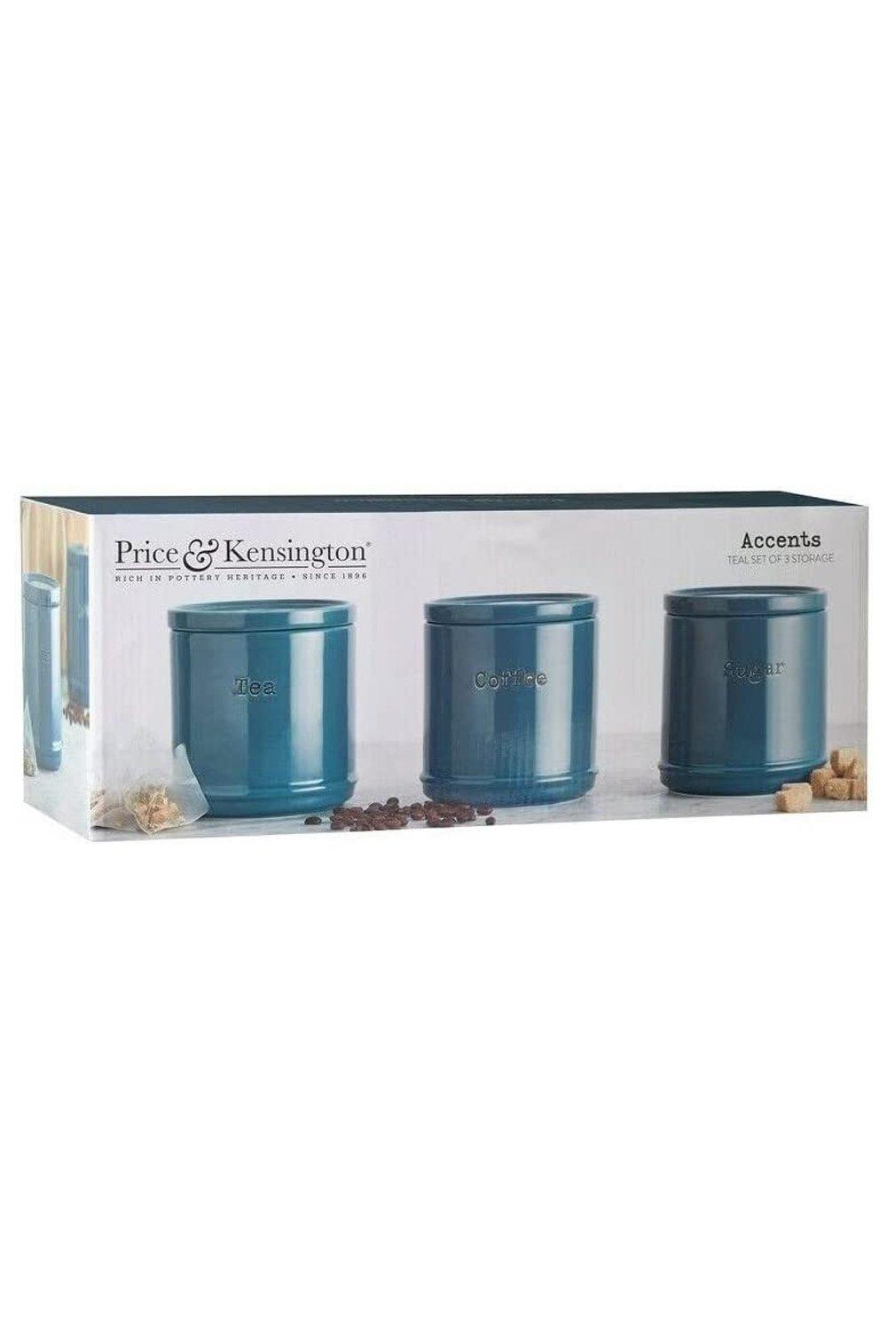 Accents Teal Tea/Coffee/Sugar Canisters 3 Set