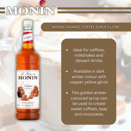 MONIN Premium Caramel Syrup 1 Litre for Coffee & Cocktails