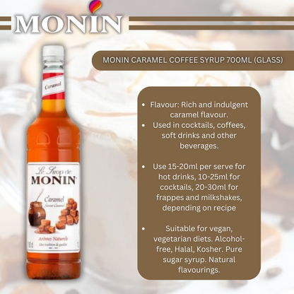 MONIN Premium Caramel Coffee & Cocktail Syrup 700ml Glass Bottle