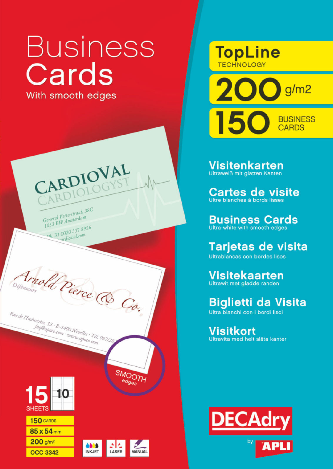 Decadry Top Line White Business Cards Pack 150's