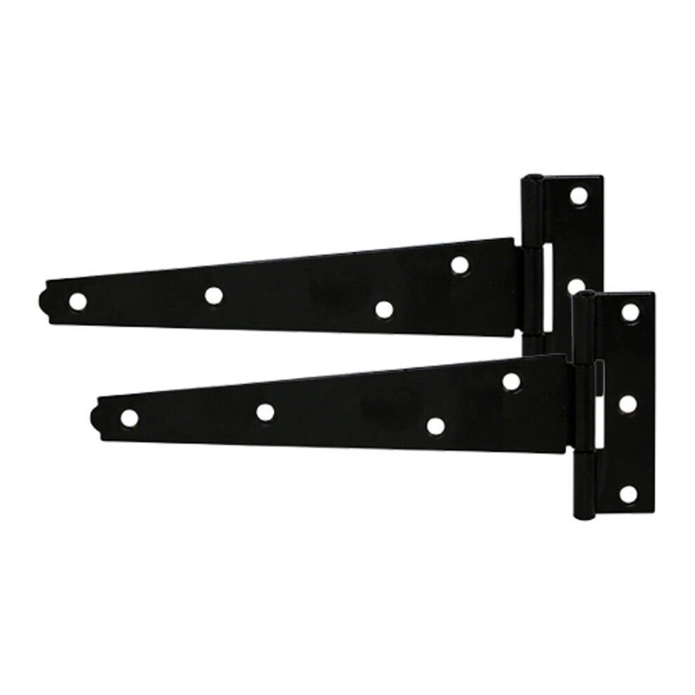 Pair of Light Duty Tee Hinges in Black or Zinc Plated Finish 250mm (10") Black