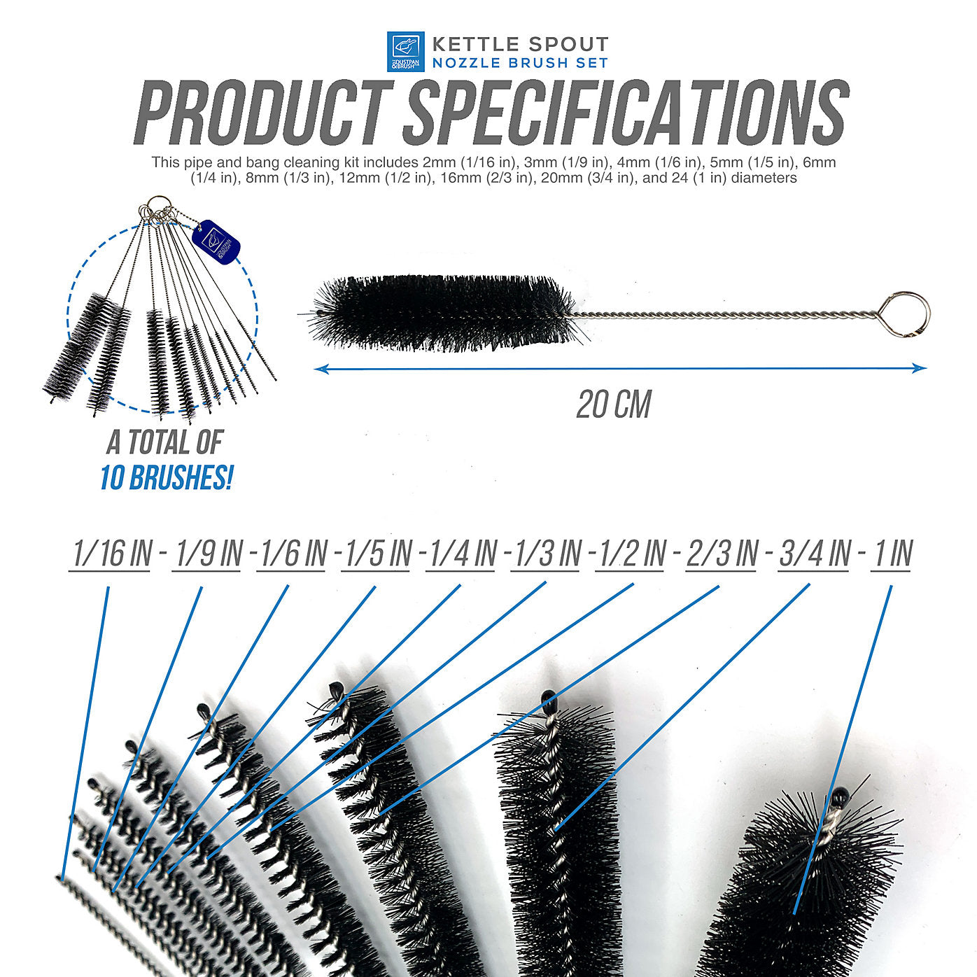 Kettle Spout Brush And Teapot Nozzle Brush Set – Pack Of 10 Assorted