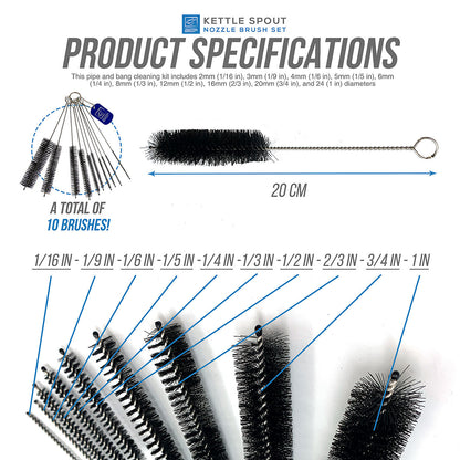 Kettle Spout Brush And Teapot Nozzle Brush Set – Pack Of 10 Assorted