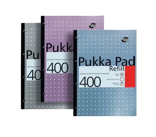 Pukka Pad Ruled Metallic Four-Hole Refill Pad Side Bound 400 Pages A4 (5 Pack) REF400