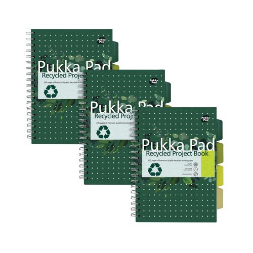 Pukka Pad Recycled Project Book B5 Green (Pack of 3) 6052-REC