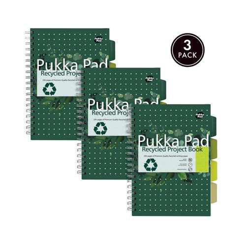 Pukka Pad Recycled Project Book B5 Green (Pack of 3) 6052-REC