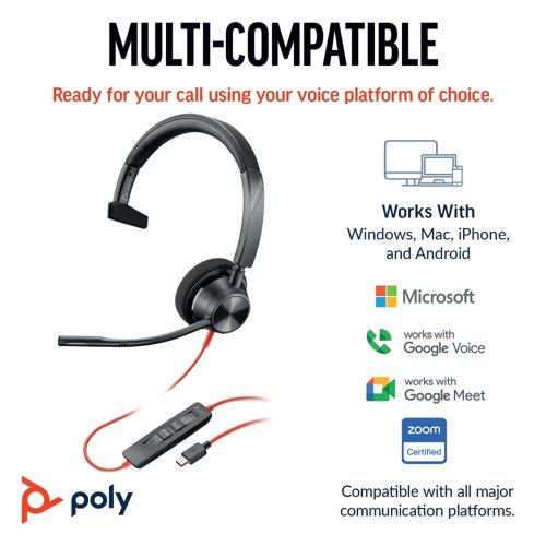 Poly Blackwire 3310 Monaural MS USB-C/A Headset 8X216AA