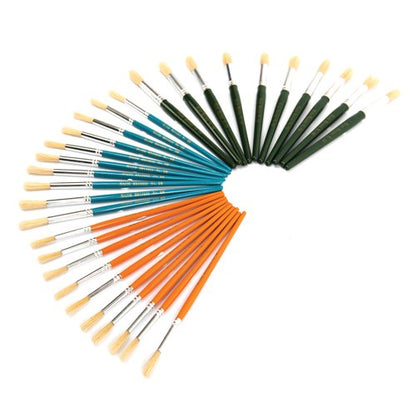 Hog Hair Round Short Paint Brushes Assorted (Pack of 30) FBASS