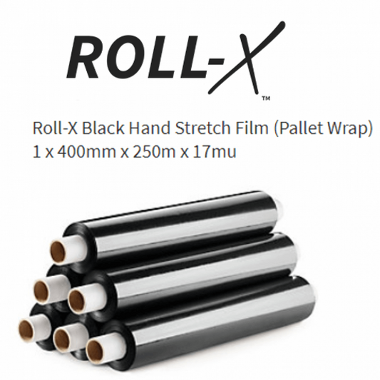 Roll-X Long Length, 250m Black Hand Stretch Film (Pallet Wrap)